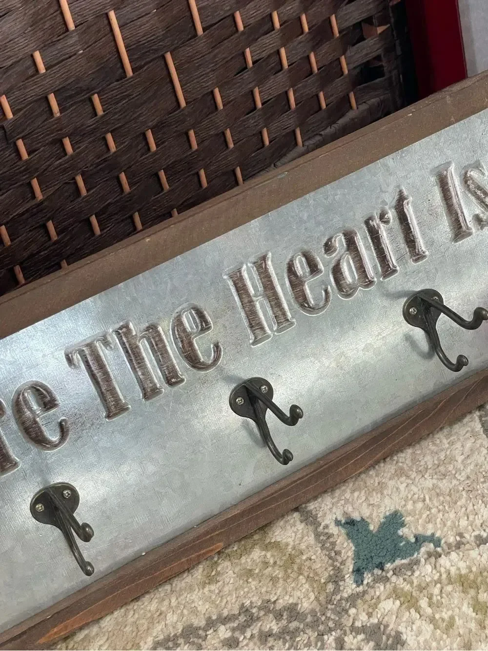 Element 'Home Is Where The Heart Is' Metal and Wood Hook Rack - Brown & Silver